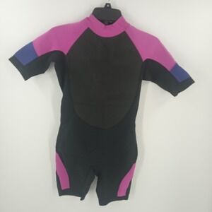 Crane Girls Shorty Wetsuit Size 13/14 Black Purple Pink Neoprene Spring Suit‎